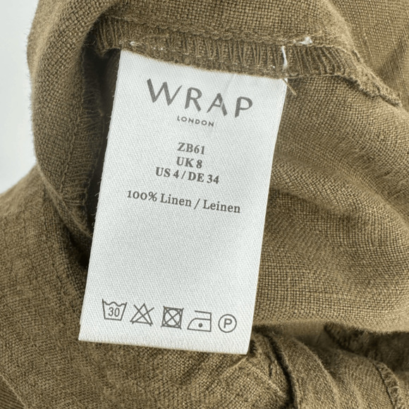 WRAP London Linen Jumpsuit Overall Wide Leg Crop Size 4 Rustic Green Lagenlook - Picture 5 of 12